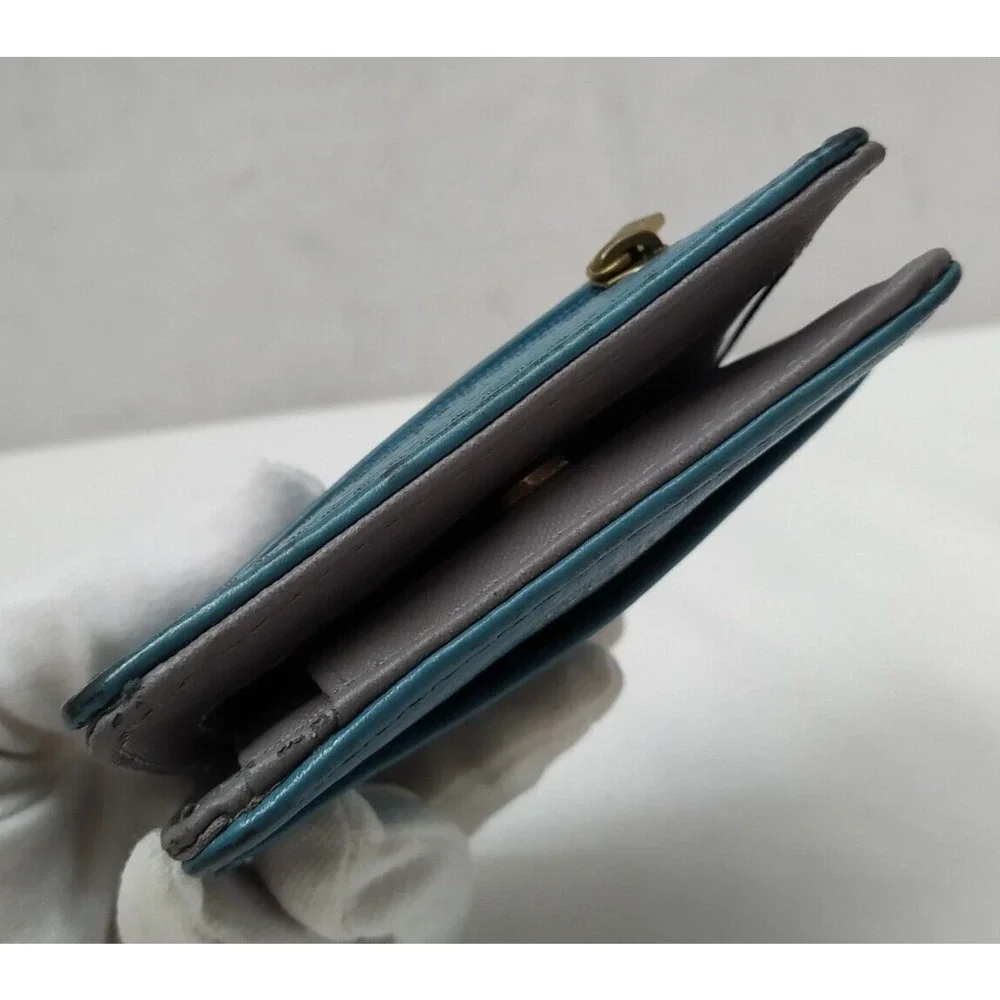 Fossil Blue Leather Credit Card ID Window Bifold Square Wallet